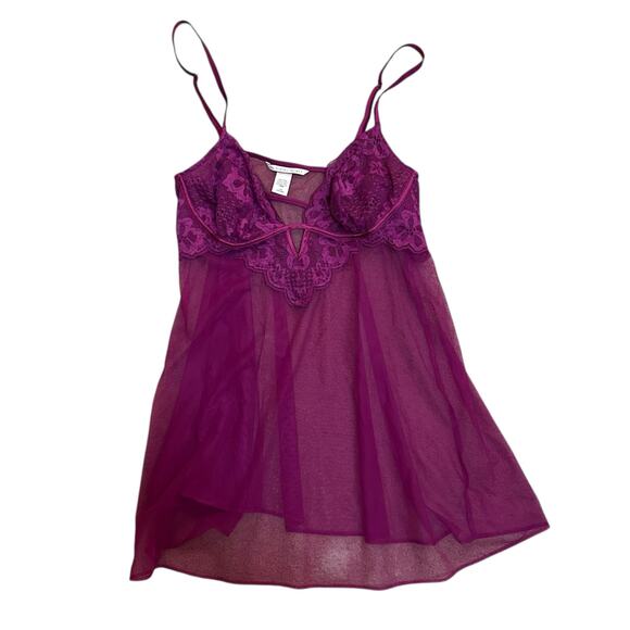 Victoria’s Secret Lace Babydoll Chemise Sheer Deep V Mini Dress Large Coquette - Picture 1 of 4